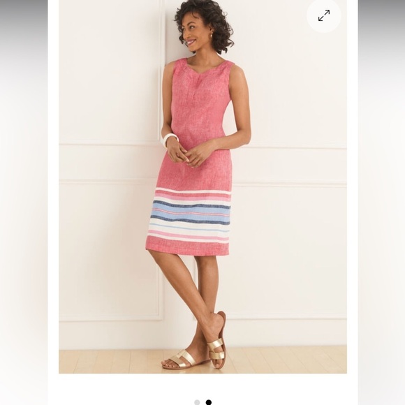Talbots Linen Stripe Sleeveless Shift Dress Seaside Stripe Beach Coastal - Picture 2 of 12